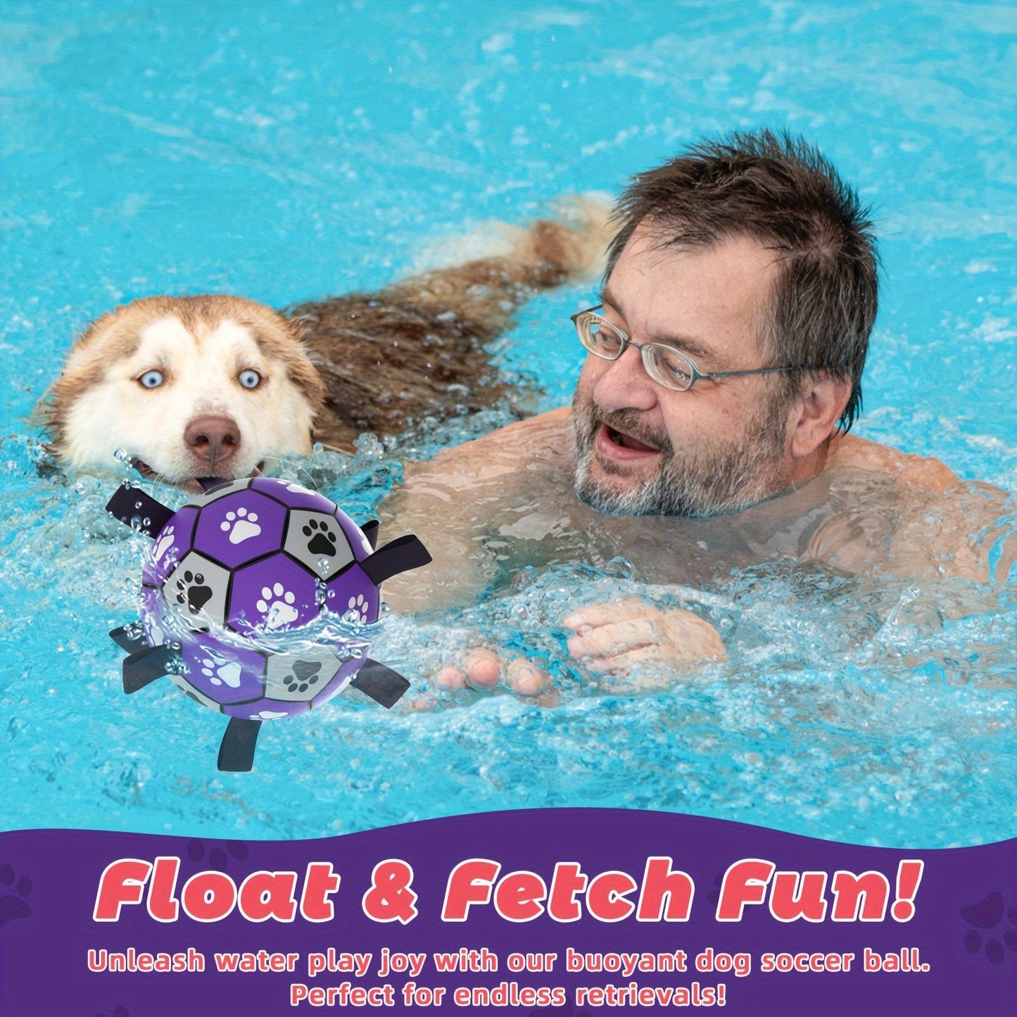 Durable Rubber Dog Soccer Ball with Straps