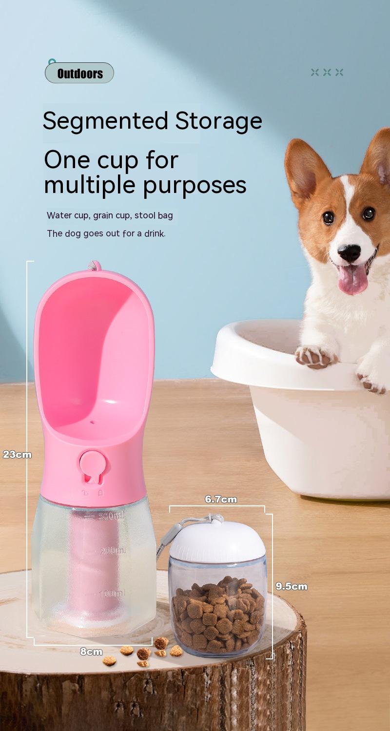 PawGo™ 3-in-1 Pet Travel Bottle – Portable Dog Water Cup with Food Storage & Waste Bag Holder