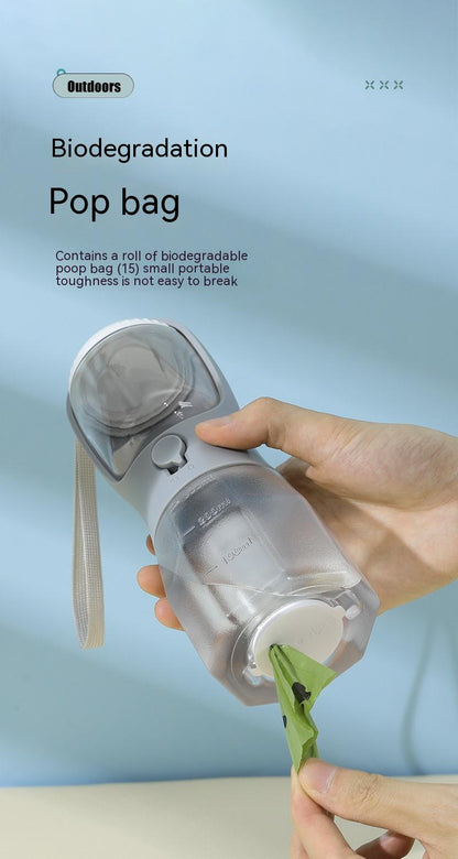 PawGo™ 3-in-1 Pet Travel Bottle – Portable Dog Water Cup with Food Storage & Waste Bag Holder