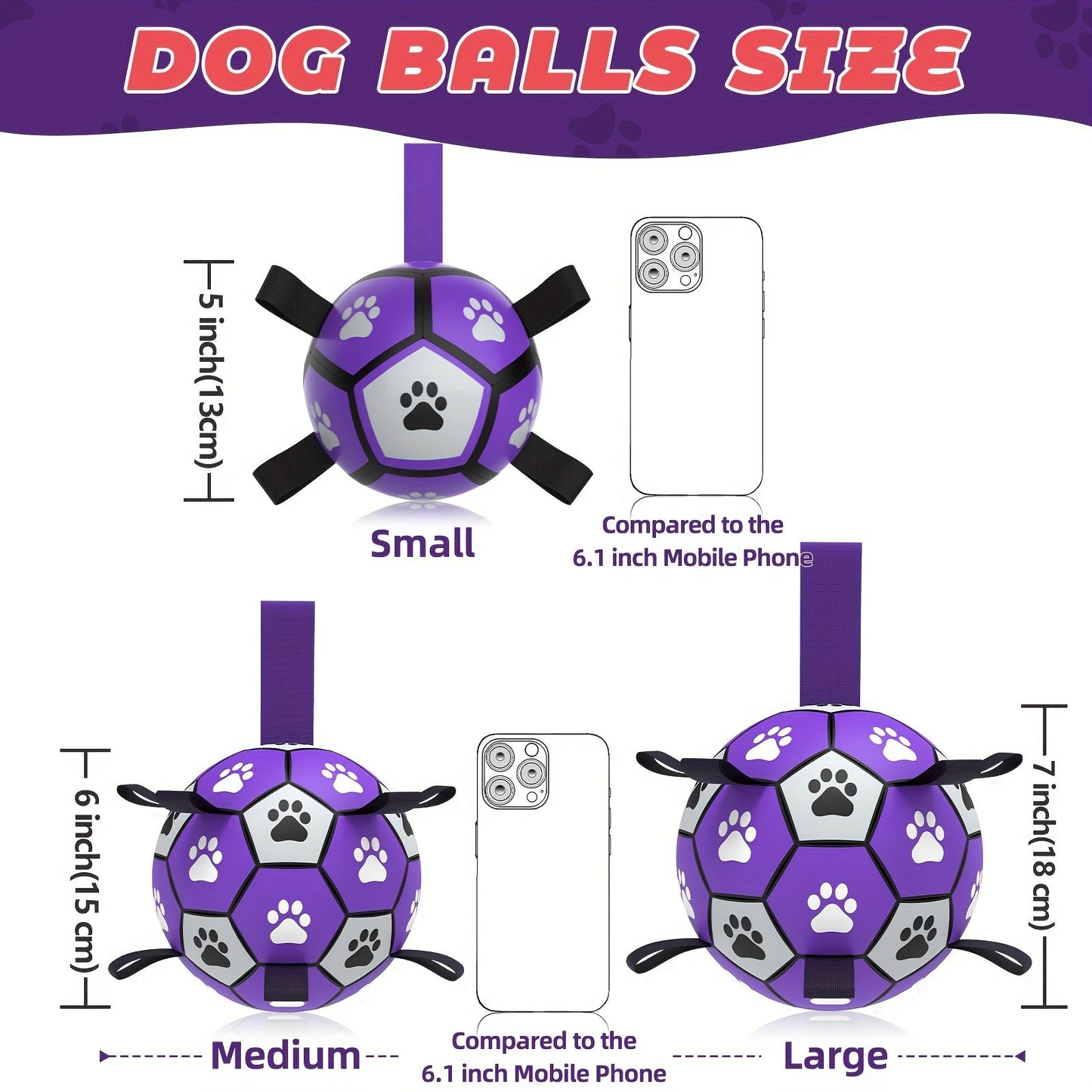 Durable Rubber Dog Soccer Ball with Straps