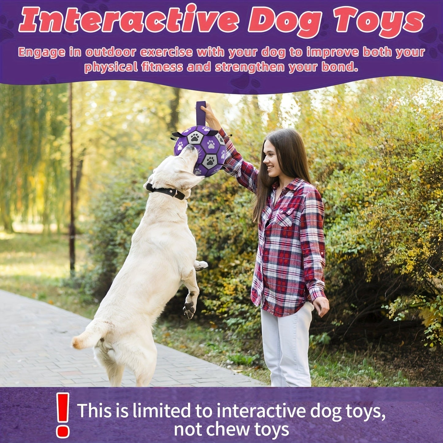 Durable Rubber Dog Soccer Ball with Straps