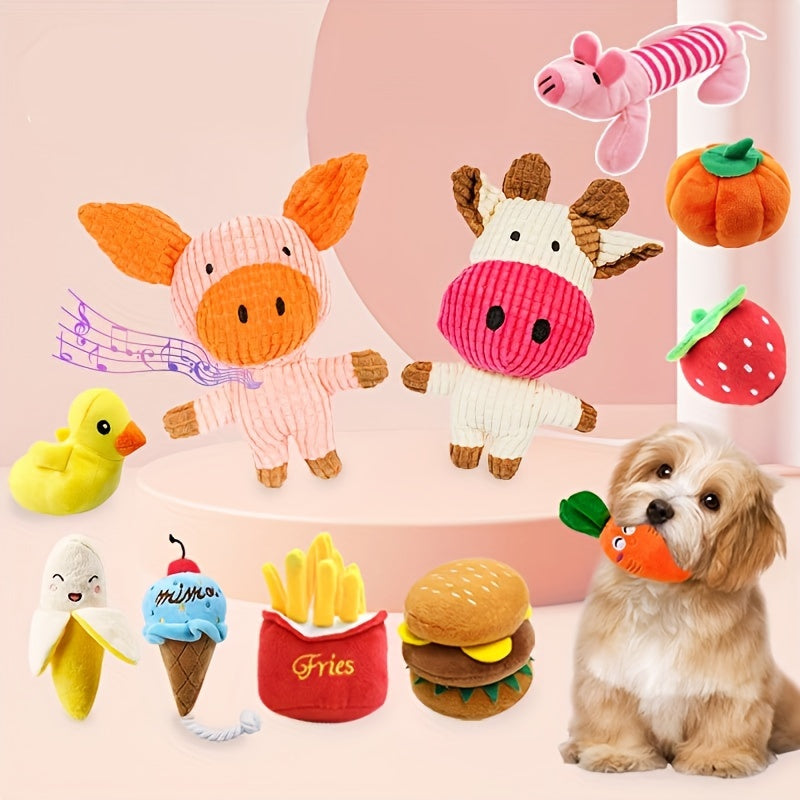 15pcs Cuddle Paws Cartoon Plush Dog Toy Set - Soft Interactive Toys