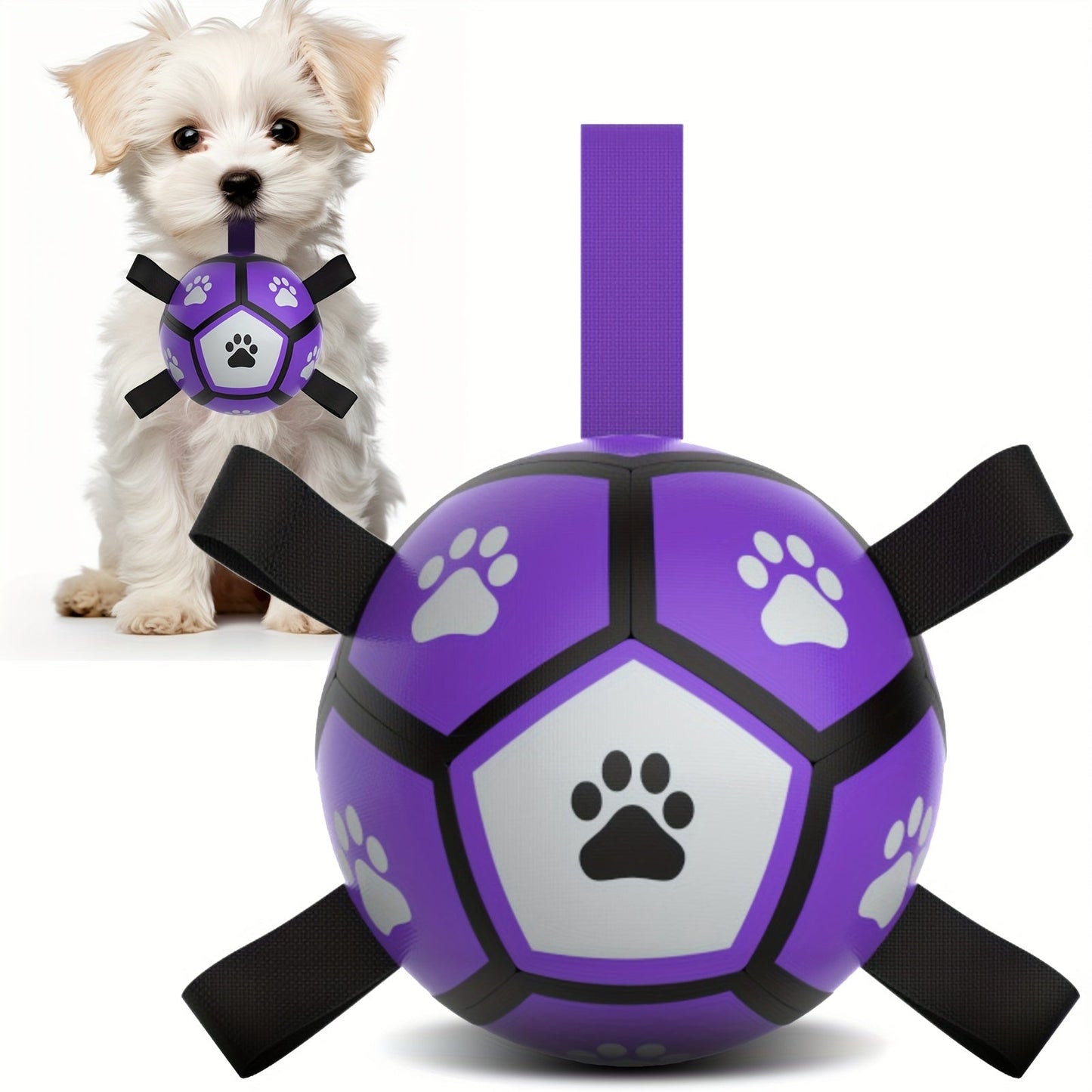 Durable Rubber Dog Soccer Ball with Straps