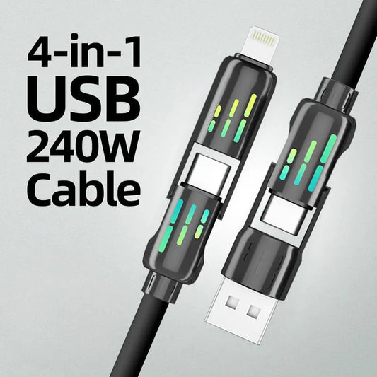 ChargeMaster™ 240W 4-in-1 USB-C Fast Charging Cable – Universal 4-Device Compatibility