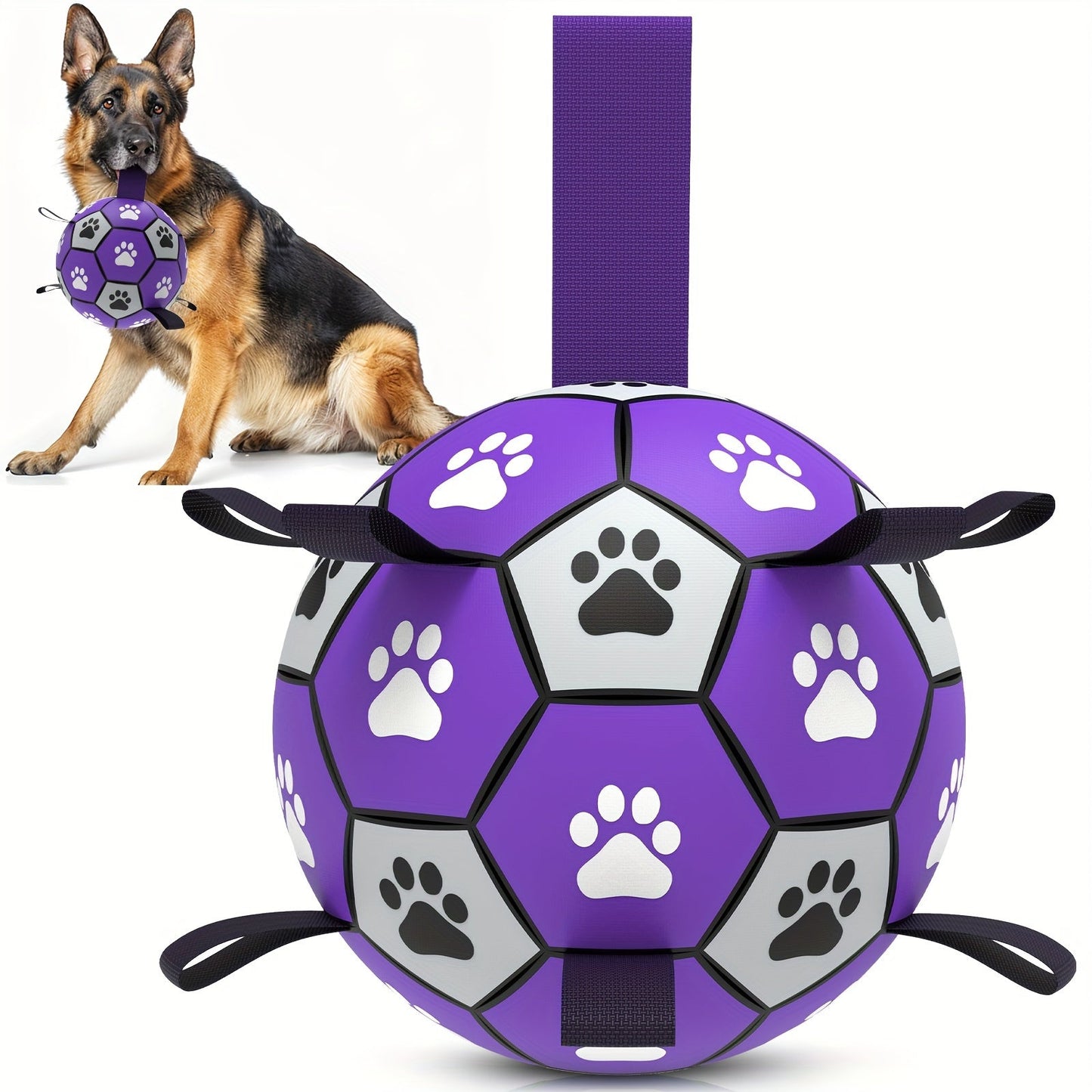 Durable Rubber Dog Soccer Ball with Straps